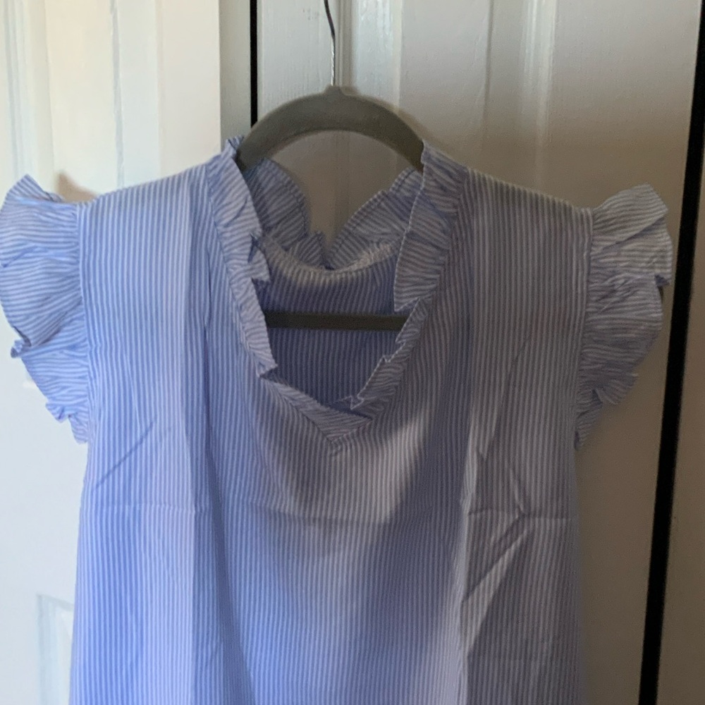 Rooscier Women's Striped Ruffle Cap Sleeve V Neck - Picture 3 of 6